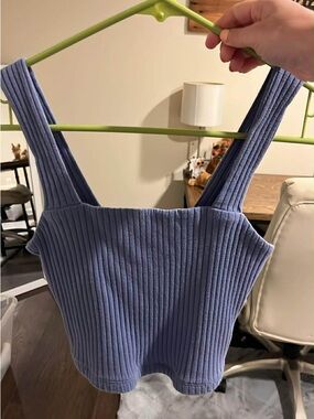 American Eagle Outfitters Ribbed Square-Neck Crop Top in Periwinkle